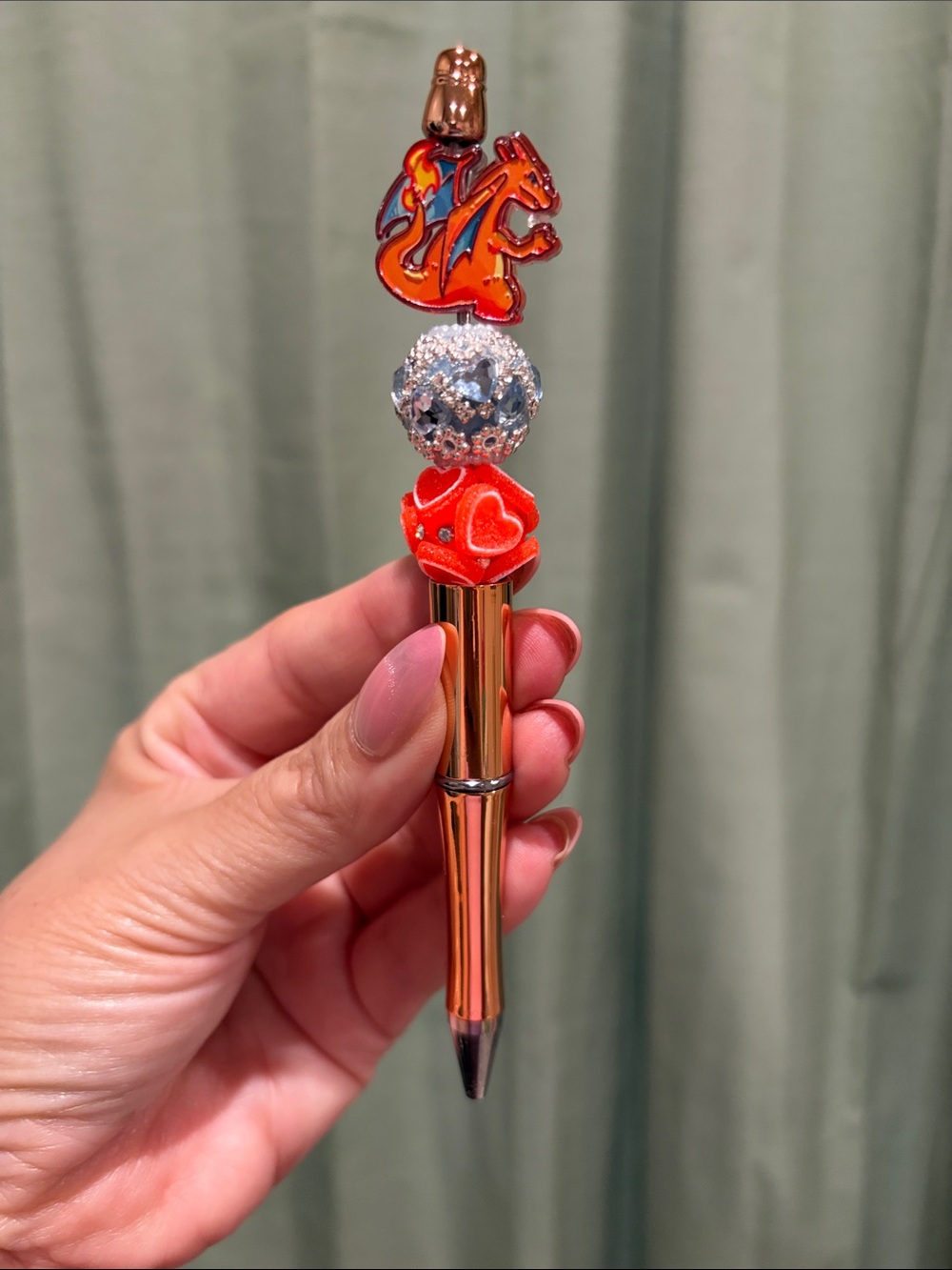 Decorative Orange Dragon Bead Pen - Handheld Accent